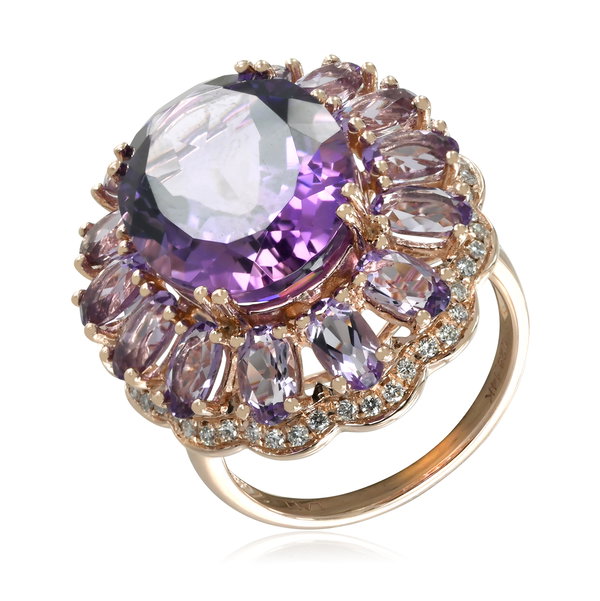 Closeup photo of 14K ROSE GOLD DIAMOND, PINK AMETHYST AND AMETHYST RING