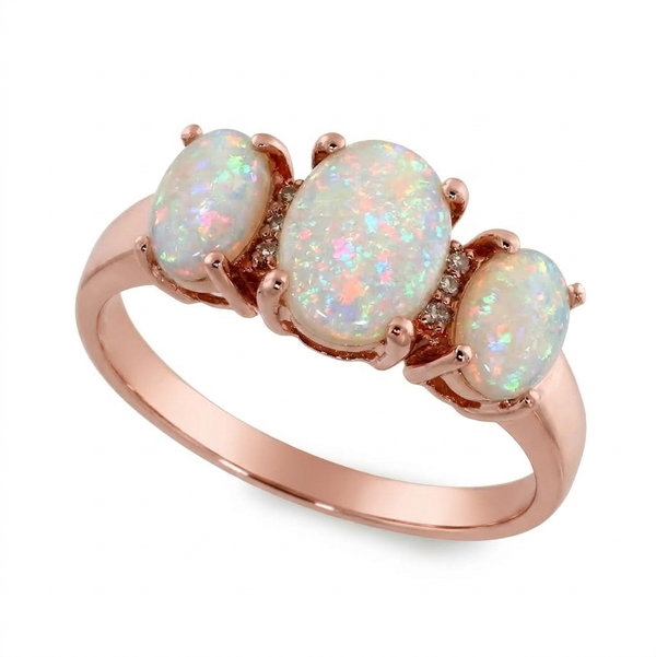 Closeup photo of 14K ROSE GOLD DIAMOND AND AUSTRALIAN OPAL 3-STONE RING