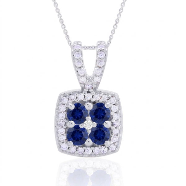 Closeup photo of 14K WHITE GOLD DIAMOND AND SAPPHIRE PENDANT WITH CHAIN