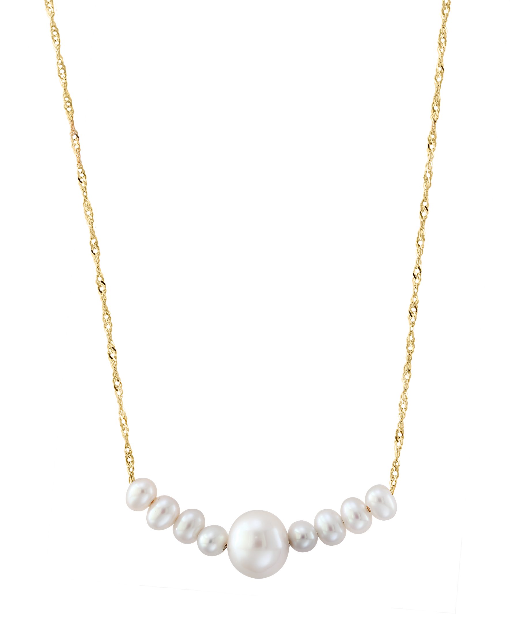 14K YELLOW GOLD WHITE FRESH WATER PEARL NECKLACE