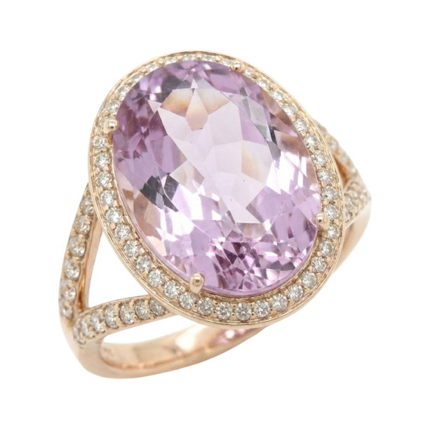 Closeup photo of 14K ROSE GOLD DIAMOND AND PINK AMETHYST RING