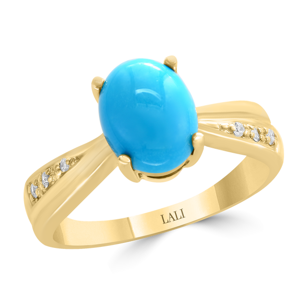 Closeup photo of 14K YELLOW GOLD DIAMOND AND TURQUOISE RING