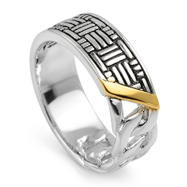 Closeup photo of 14K YELLOW GOLD AND STERLING SILVER MEN'S RING