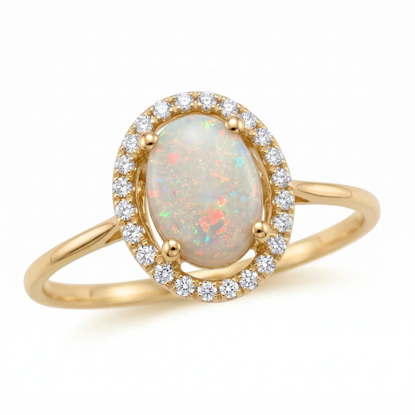 Closeup photo of 14K YELLOW GOLD DIAMOND AND AUSTRALIAN OPAL RING
