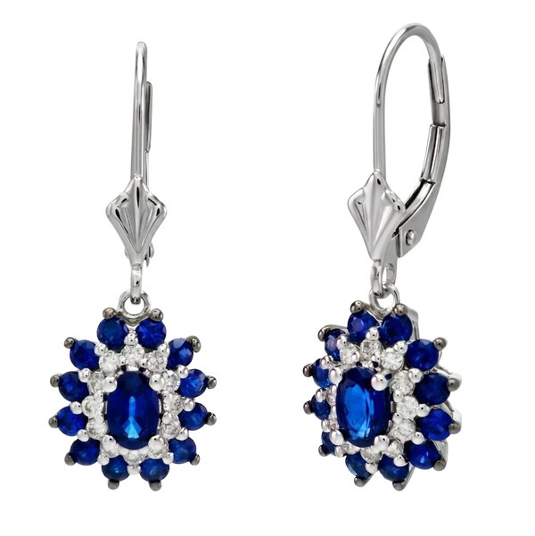 Closeup photo of 14K WHITE GOLD DIAMOND AND SAPPHIRE EARRING