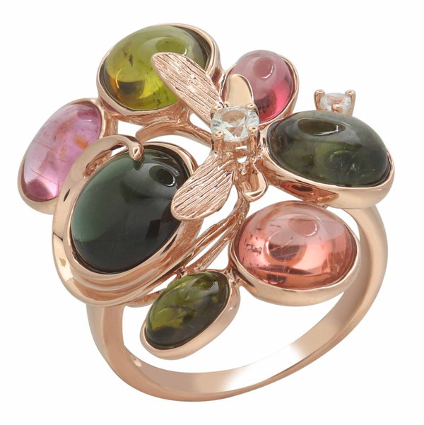 Closeup photo of 14K ROSE GOLD WHITE SAPPHIRE AND MULTI COLOR TOURMALINE RING