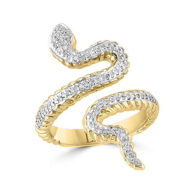 Closeup photo of 14K YELLOW GOLD TSAVORITE AND DIAMOND SNAKE RING
