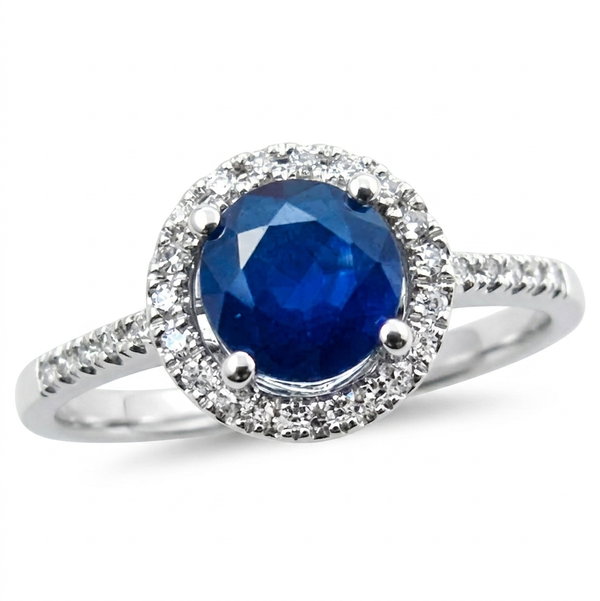 Closeup photo of 14K WHITE GOLD DIAMOND AND SAPPHIRE RING