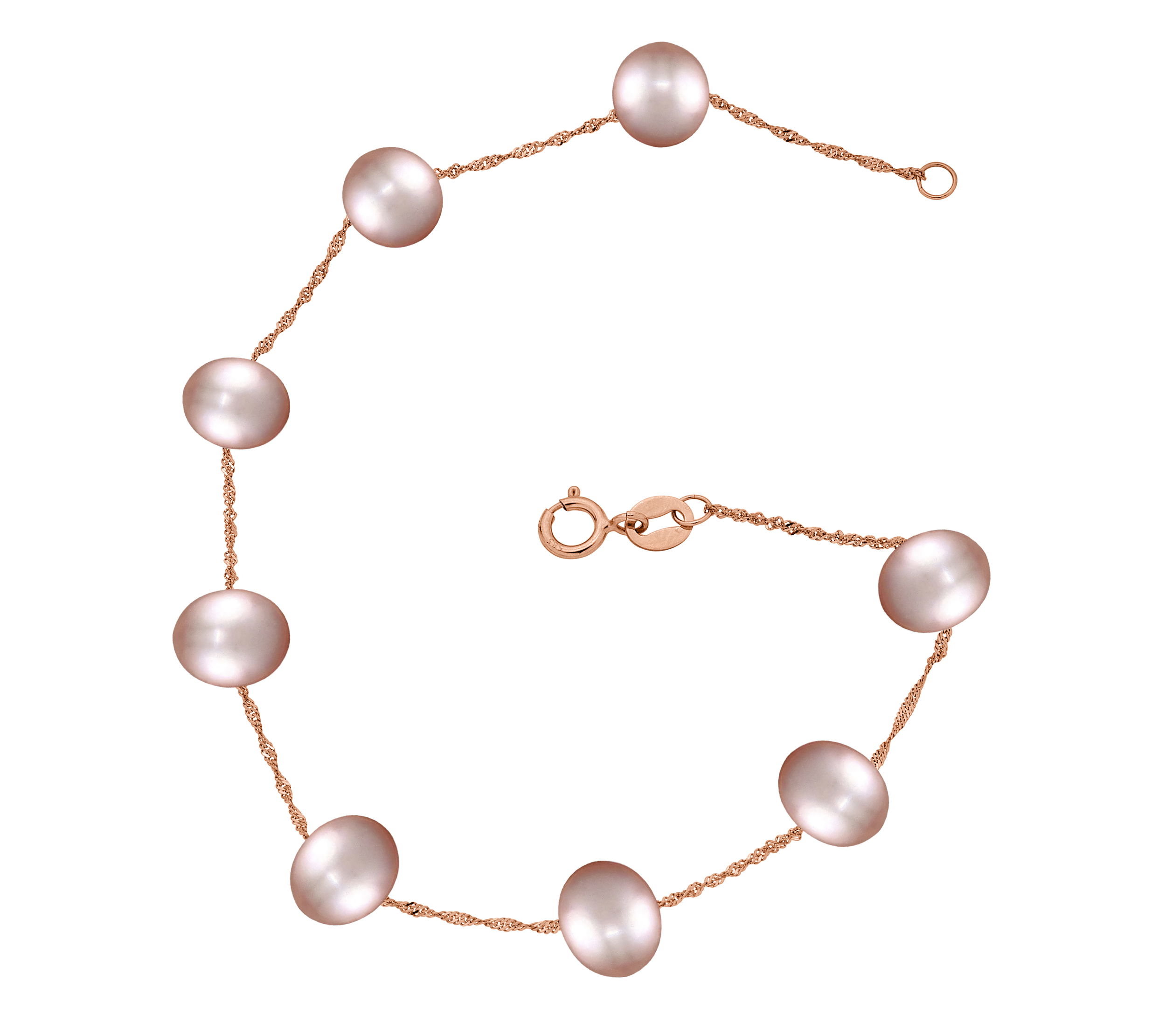 This 14K Rose Gold Natural Pink Freshwater Pearl Bracelet features 6-6.5mm semi-round pearls known for their soft, warm pink hues and subtle luster. The natural pink pearls, combined with the romantic 14K rose gold setting, create an elegant and delicate piece perfect for both special occasions and everyday wear. The soft glow of the rose gold enhances the timeless beauty of the pearls, making this bracelet a versatile and sophisticated accessory for any jewelry collection.Key Features:- 6-6.5mm natural pink freshwater semi-round pearls- Set in 14K rose gold- Soft, warm pink hues with a subtle luster- Secure clasp for comfort and durabilityPlease Note:- Photos may be enlarged or enhanced for detail.- Pearls may be treated to enhance their appearance and require special care. 14K ROSE GOLD NATURAL PINK FRESH WATER PEARL BRACELET