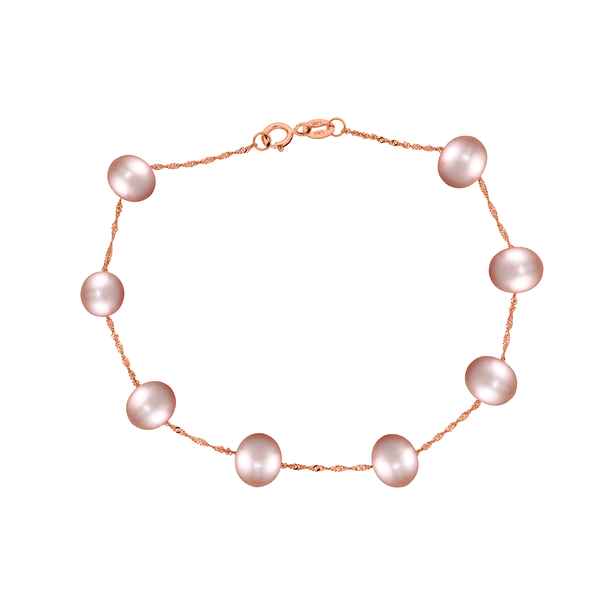 Closeup photo of 14K ROSE GOLD NATURAL PINK FRESH WATER PEARL BRACELET