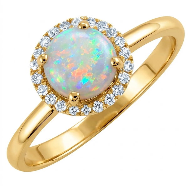 Closeup photo of 14K YELLOW GOLD DIAMOND AND AUSTRALIAN OPAL RING