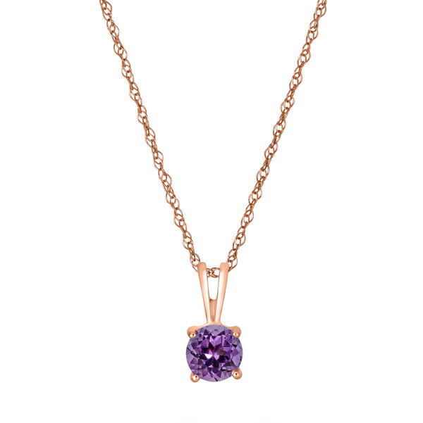Closeup photo of 14K ROSE GOLD AMETHYST PENDANT WITH CHAIN