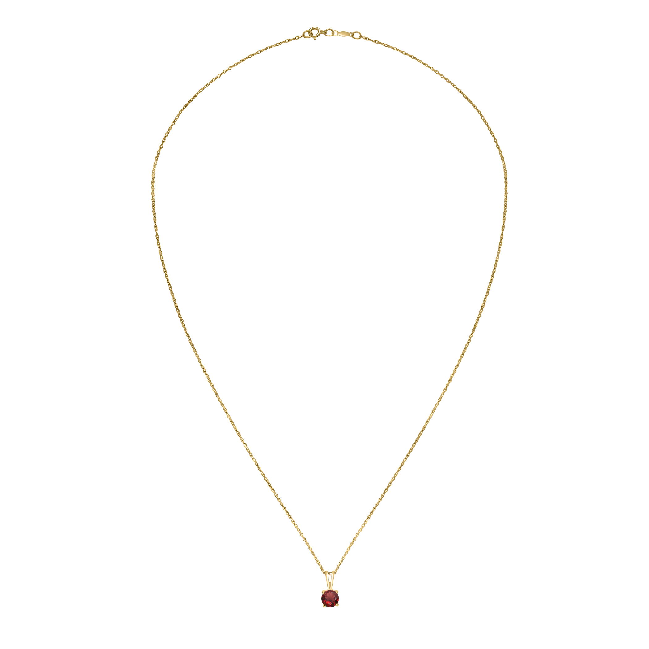 A 5mm round garnet is the focal point of this 14K yellow gold pendant. The deep red garnet is set in a simple yet elegant design, allowing its rich color to shine through and make a statement.Key Features:- 5mm round garnet- Set in 14K yellow gold- Simple and elegant design- Includes a matching chainPlease Note:- Gemstones may be treated to enhance beauty and require special care.- Photos may be enlarged or enhanced for detail.- Carat weights are approximate, with a possible variance of 0.05 carats. 14K YELLOW GOLD GARNET PENDANT WITH CHAIN
