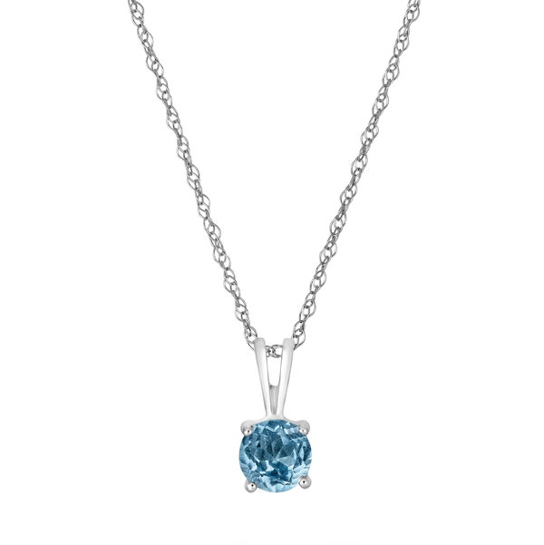 Closeup photo of 14K WHITE GOLD SWISS BLUE TOPAZ PENDANT WITH CHAIN