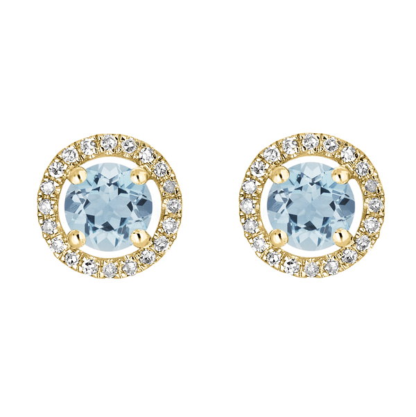 Closeup photo of 14K YELLOW GOLD DIAMOND AND AQUAMARINE EARRING