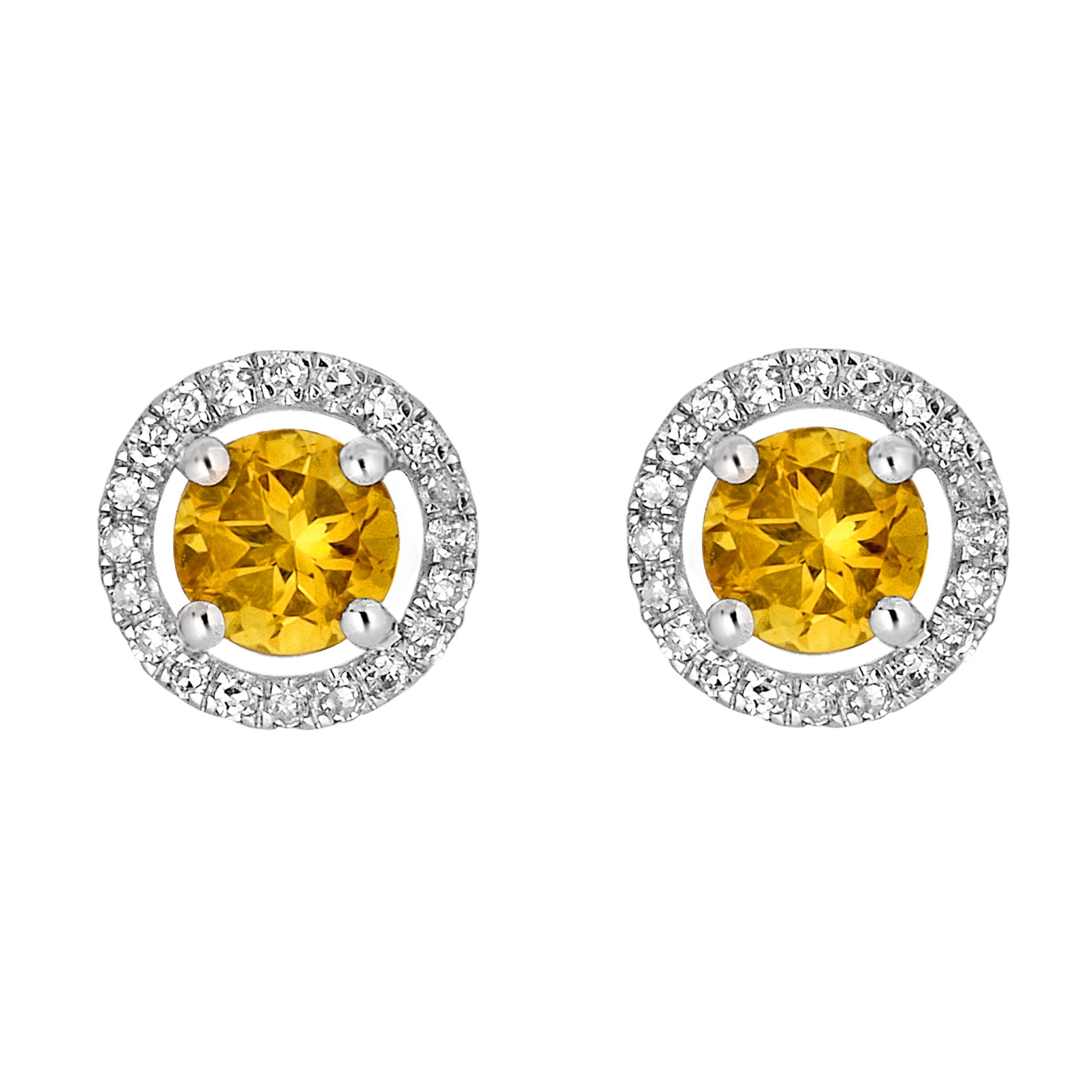 Bright and elegant, these 14K White Gold Diamond and Citrine Earrings feature 4mm round citrine gemstones surrounded by sparkling diamonds. Set in sleek 14K white gold, these earrings combine luxury with vibrant color.Key Features:- 4mm round-cut citrine- Surrounded by round-cut diamonds- Set in 14K white gold- Secure backings for a comfortable fitPlease Note:- Gemstones may be treated to enhance beauty and require special care.- Photos may be enlarged or enhanced for detail.- Carat weights are approximate, with a possible variance of 0.05 carats. 14K WHITE GOLD DIAMOND AND CITRINE EARRING
