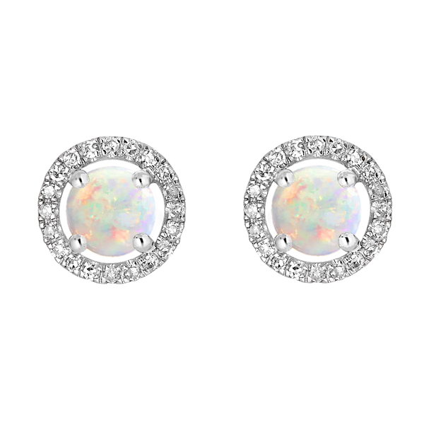 Closeup photo of 14K WHITE GOLD DIAMOND AND AUSTRALIAN OPAL EARRING