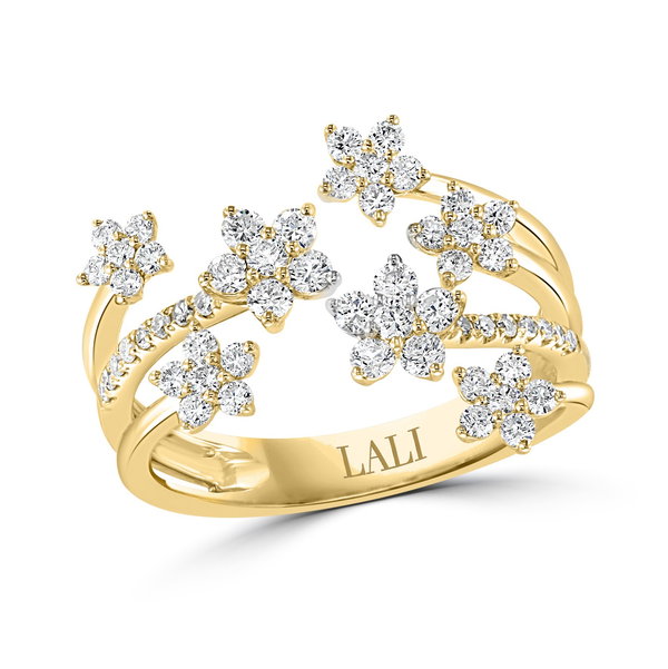 Closeup photo of 14K YELLOW GOLD DIAMOND FLOWER RING