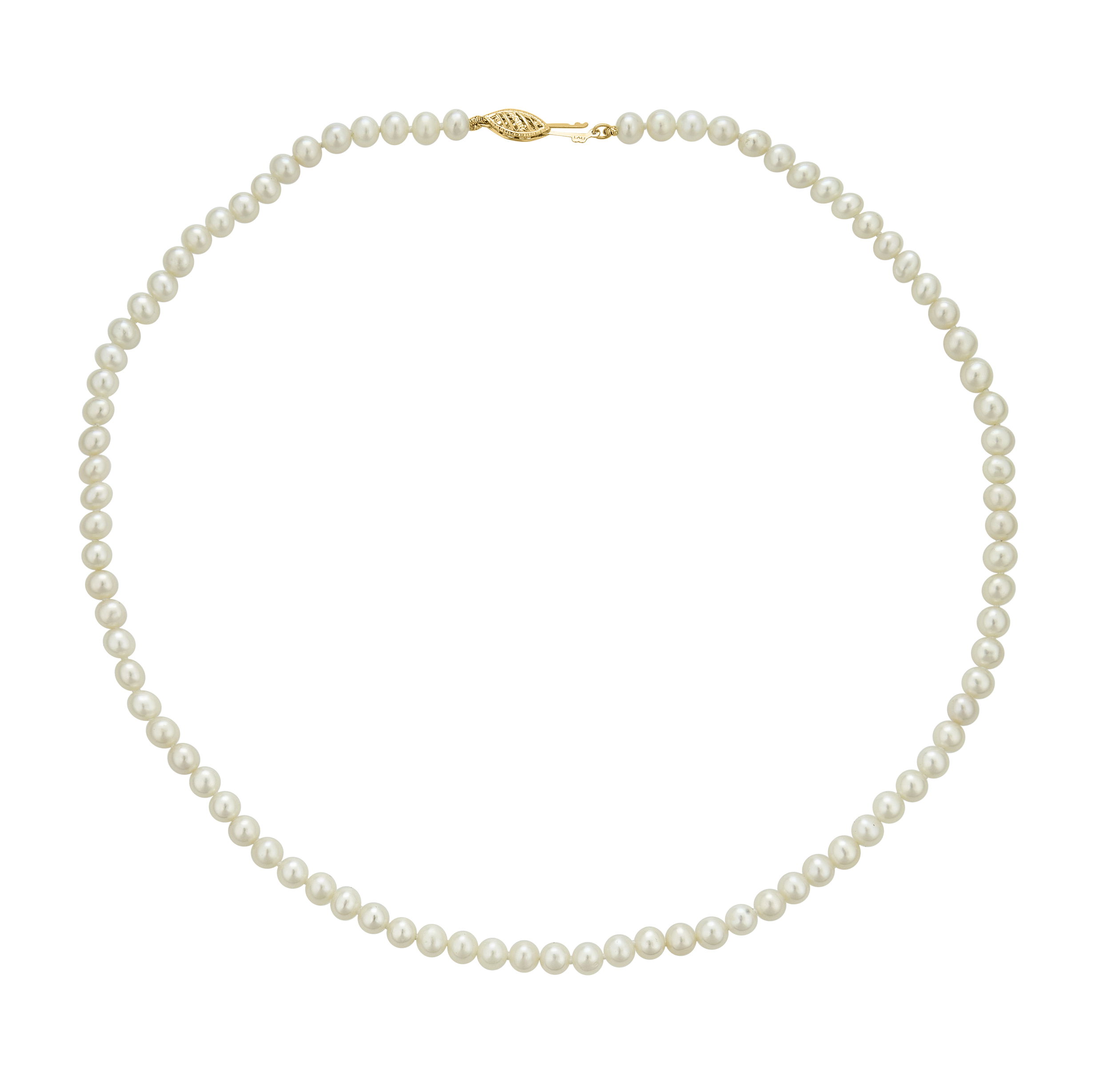 14K YELLOW GOLD WHITE FRESH WATER PEARL NECKLACE