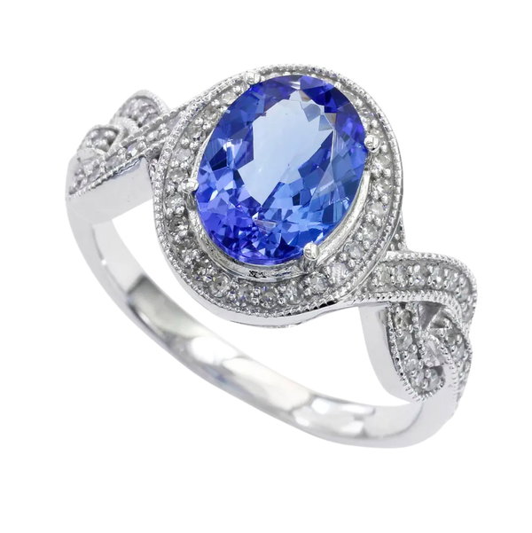 Closeup photo of 14K WHITE GOLD DIAMOND AND TANZANITE RING
