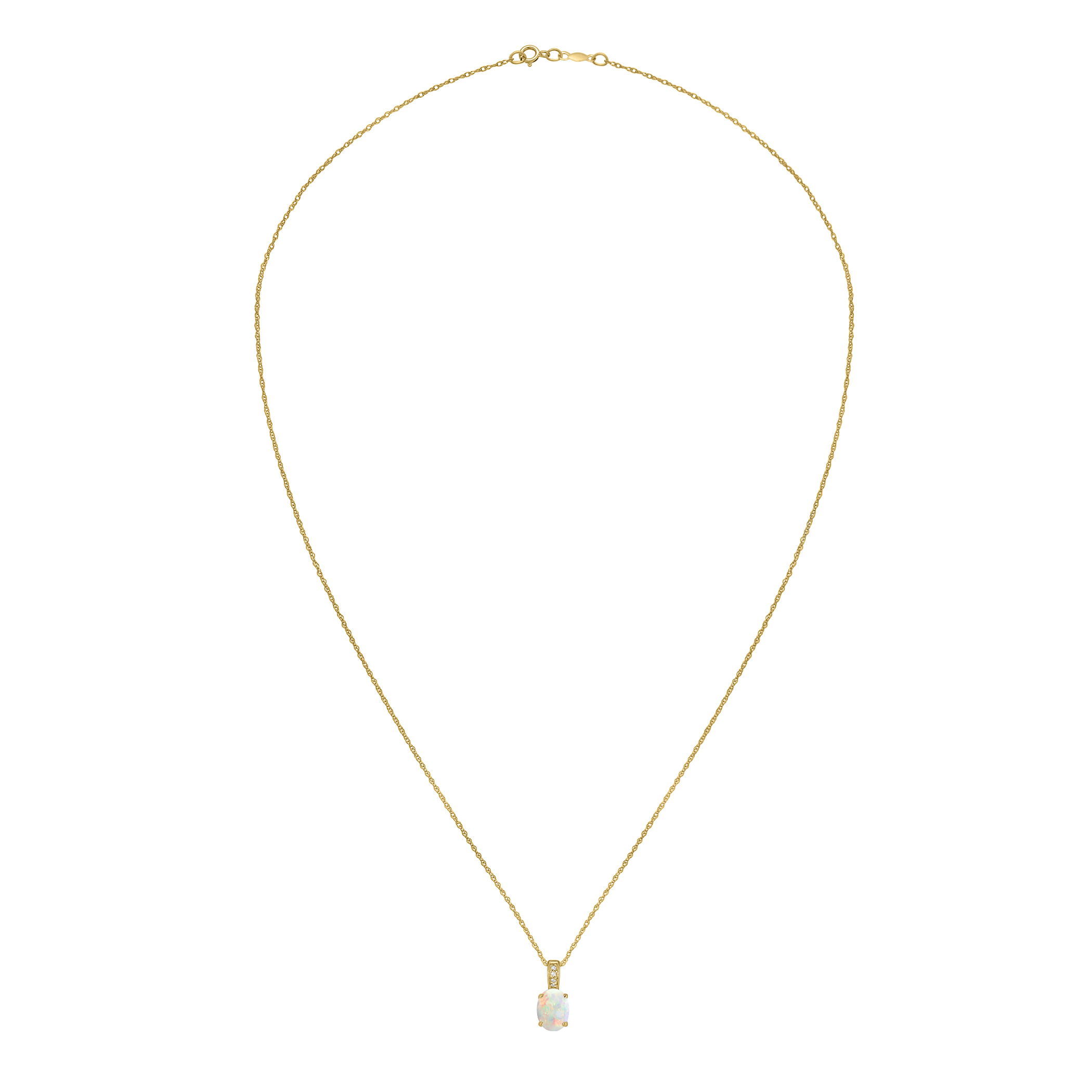 DIAMOND AND 8X6MM OVAL PENDANT 14K YELLOW GOLD DIAMOND AND AUSTRALIAN OPAL PENDANT WITH CHAIN