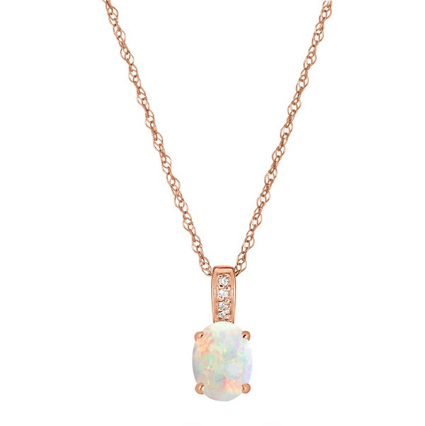 Closeup photo of 14K ROSE GOLD DIAMOND AND AUSTRALIAN OPAL PENDANT WITH CHAIN