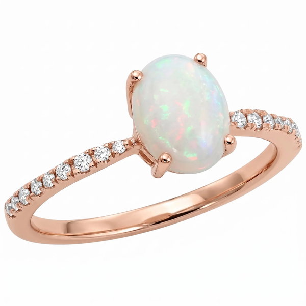 Closeup photo of 14K ROSE GOLD DIAMOND AND AUSTRALIAN OPAL RING