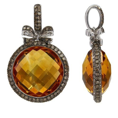 Closeup photo of 14K YELLOW GOLD BROWN DIAMOND AND RED CITRINE PENDANT WITH CHAIN