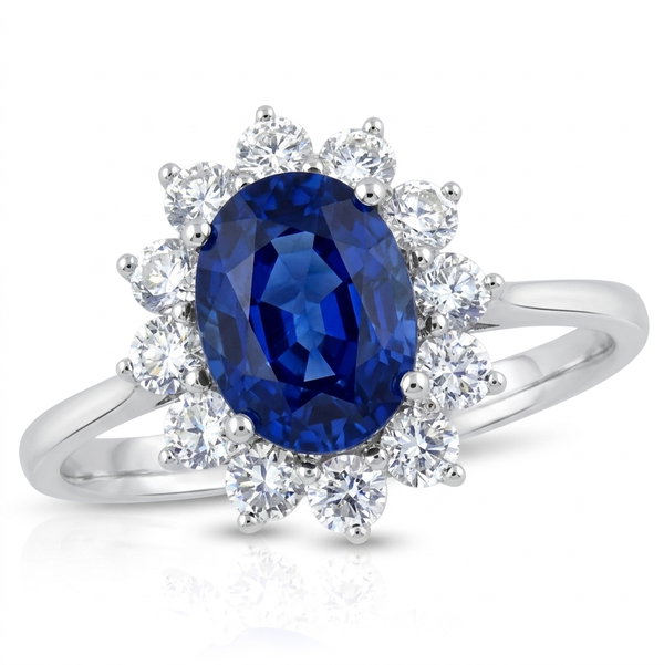 Closeup photo of 14K WHITE GOLD DIAMOND AND SAPPHIRE LADY DIANA RING