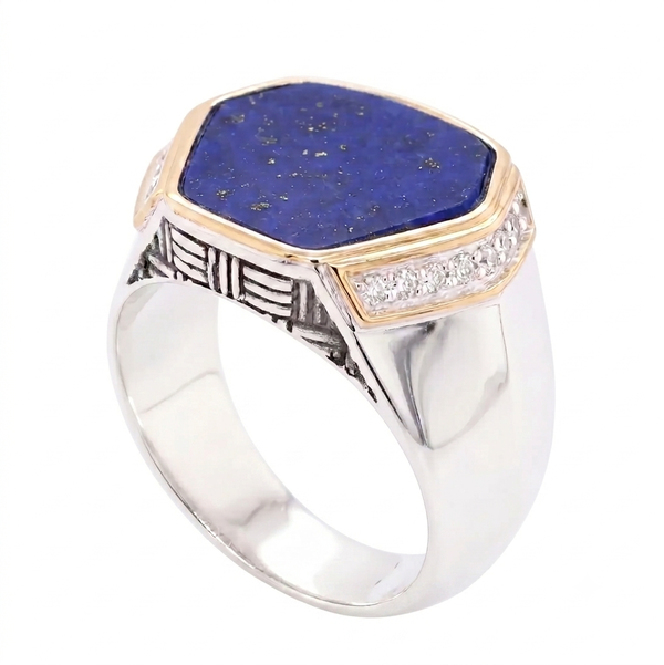 Closeup photo of 18K YELLOW GOLD DIAMOND AND LAPIS LAZULI MEN'S RING