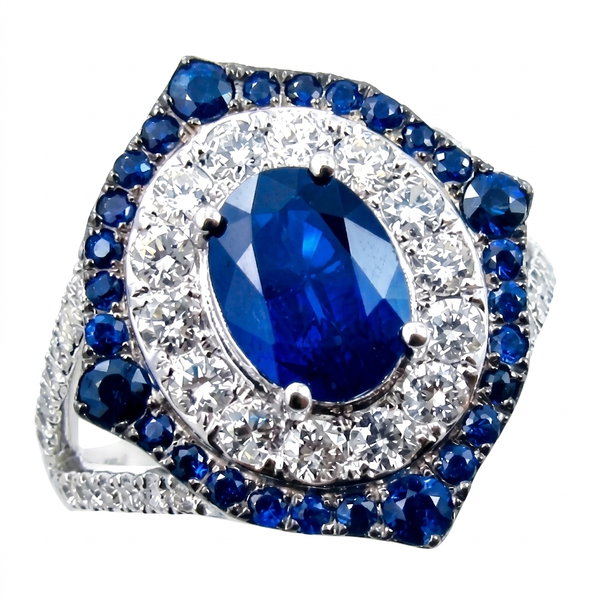 Closeup photo of 14K WHITE GOLD DIAMOND AND SAPPHIRE RING
