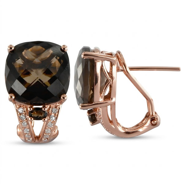 Closeup photo of 14K ROSE GOLD DIAMOND AND SMOKY QUARTZ EARRING