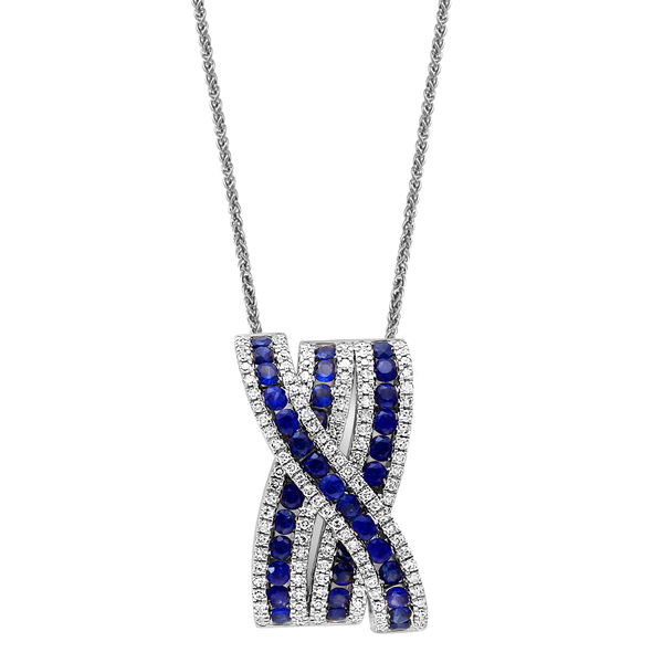 Closeup photo of 14K WHITE GOLD DIAMOND AND SAPPHIRE PENDANT WITH CHAIN