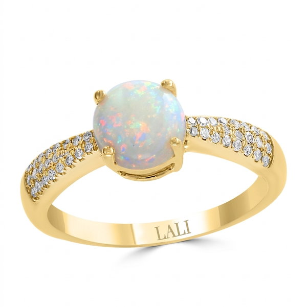 Closeup photo of 14K YELLOW GOLD DIAMOND AND AUSTRALIAN OPAL RING