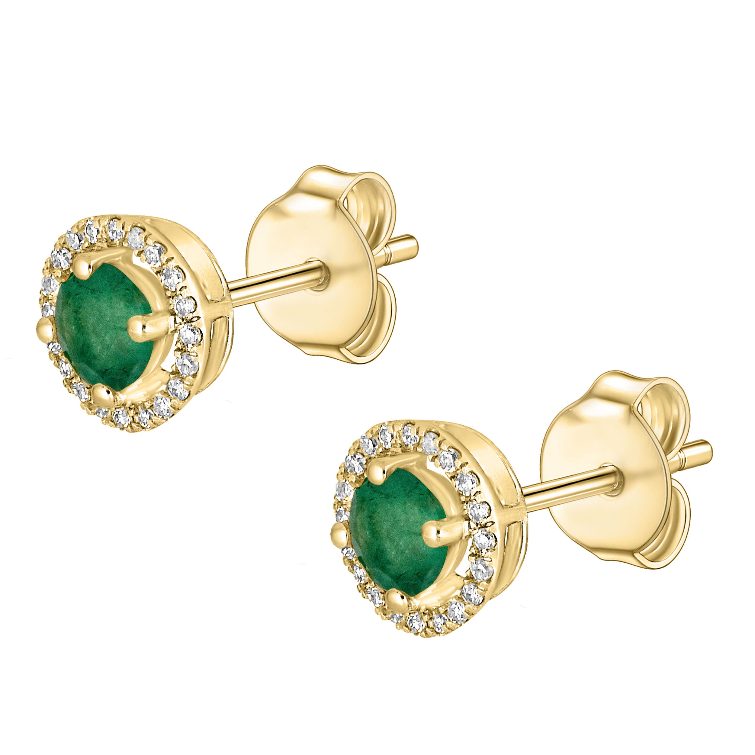 Elegant and captivating, these 14K Yellow Gold Diamond and Emerald Earrings feature 4mm round-cut emeralds, known for their rich green hue. Surrounded by sparkling diamonds and set in warm yellow gold, they offer vibrant color and radiant sparkle, making them perfect for both everyday wear and special occasions.Key Features:- 4mm round emeralds with rich green color- Diamond accents for added brilliance- 14K yellow gold setting for a warm, elegant finish- Part of our Precious Birthstone CollectionPlease Note:- Gemstones and diamonds may be treated to enhance beauty and require special care.- Photos may be enlarged or enhanced for detail.- Carat weights are approximate, with a possible variance of 0.05 carats. 14K YELLOW GOLD DIAMOND AND EMERALD EARRING