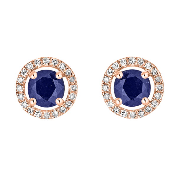 Closeup photo of 14K ROSE GOLD DIAMOND AND SAPPHIRE EARRING