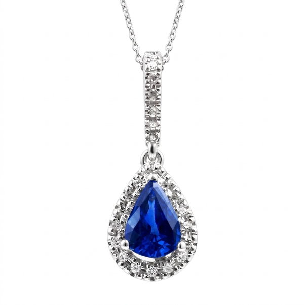 Closeup photo of 14K WHITE GOLD DIAMOND AND SAPPHIRE PENDANT WITH CHAIN