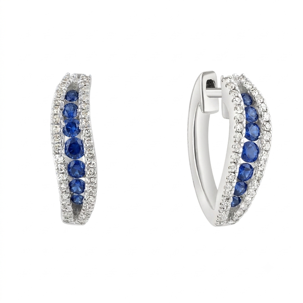 Closeup photo of 14K WHITE GOLD DIAMOND AND SAPPHIRE EARRING