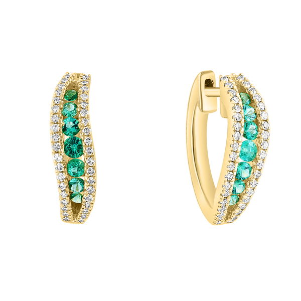 Closeup photo of 14K YELLOW GOLD DIAMOND AND EMERALD EARRING