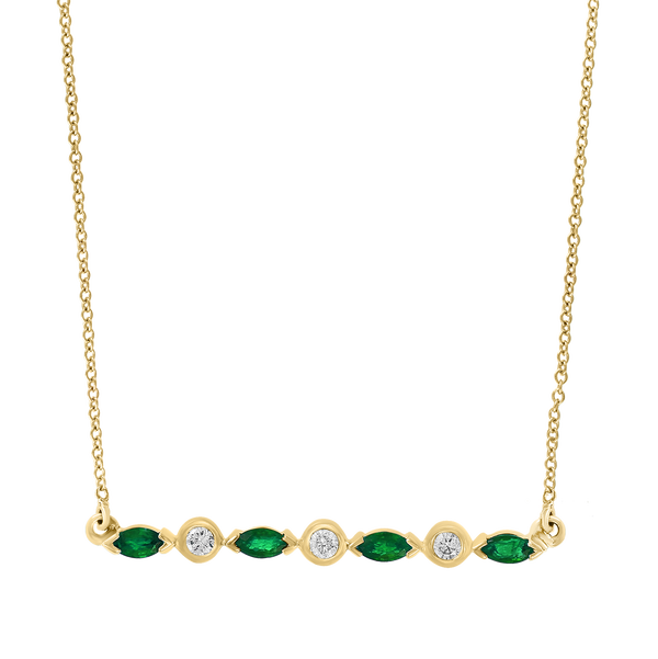 Closeup photo of 14K YELLOW GOLD DIAMOND AND EMERALD NECKLACE