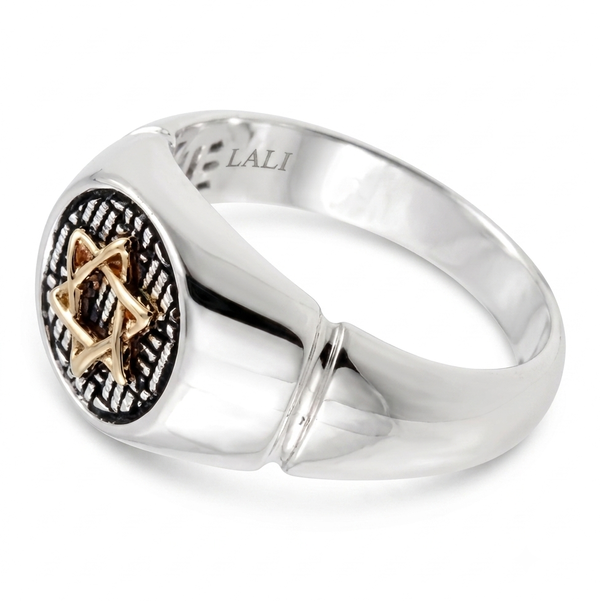 Closeup photo of 14K YELLOW GOLD AND STERLING SILVER MEN'S RING