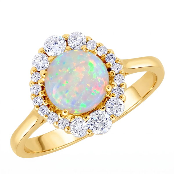 Closeup photo of 14K YELLOW GOLD DIAMOND AND AUSTRALIAN OPAL RING