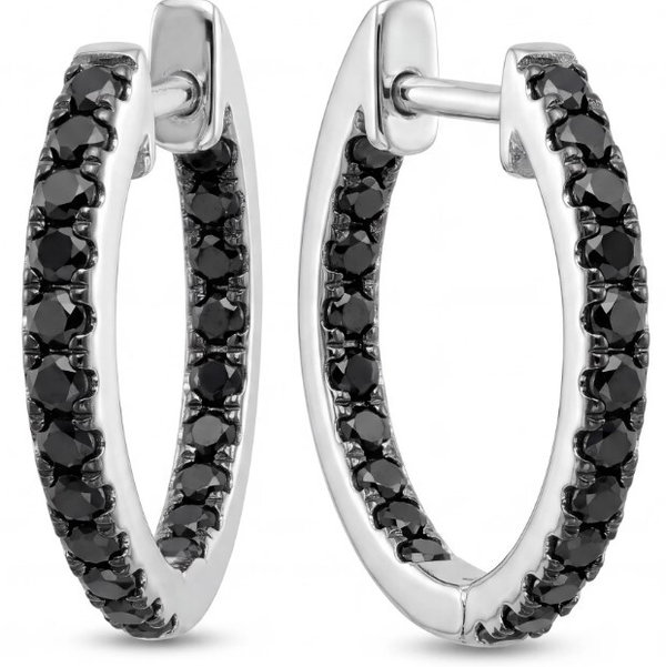 Closeup photo of 14K WHITE GOLD TREATED BLACK DIAMOND EARRING