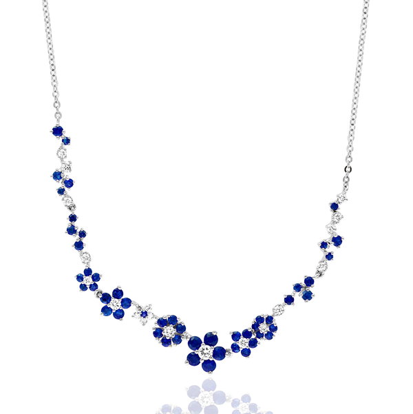 Closeup photo of 14K WHITE GOLD DIAMOND AND SAPPHIRE NECKLACE