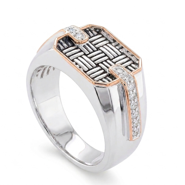 Closeup photo of 14K YELLOW GOLD AND STERLING SILVER DIAMOND MEN'S RING