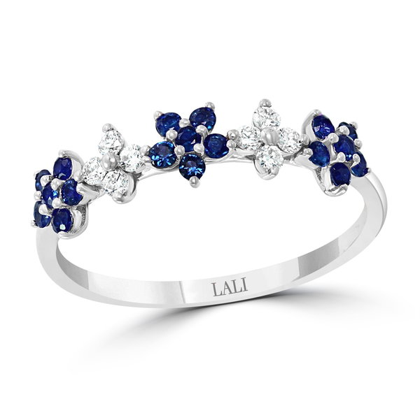 Closeup photo of 14K WHITE GOLD DIAMOND AND SAPPHIRE RING