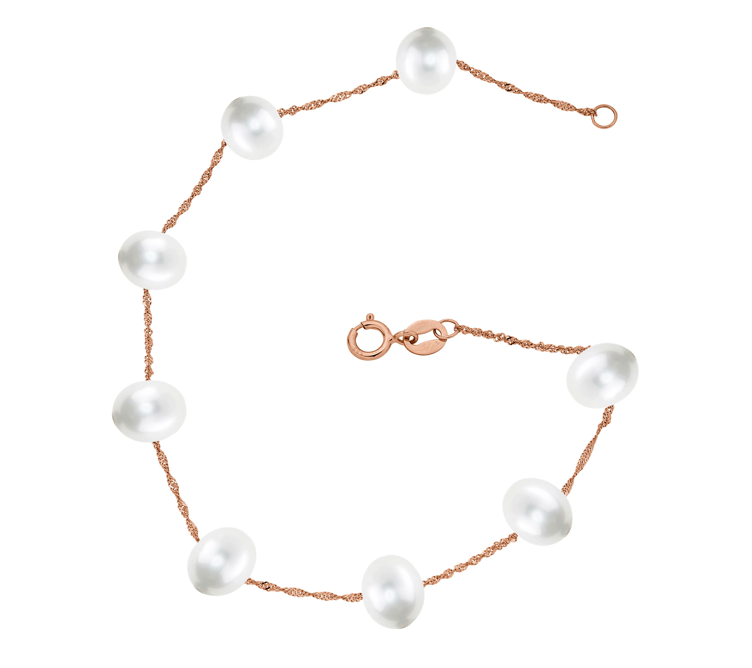 14K ROSE GOLD WHITE FRESH WATER PEARL BRACELET