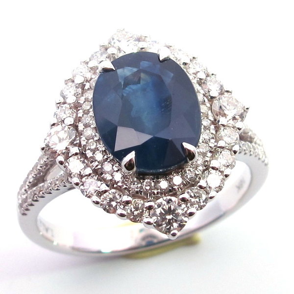Closeup photo of 18K WHITE GOLD DIAMOND AND SAPPHIRE RING