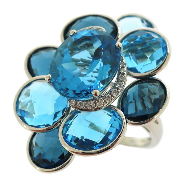 Closeup photo of 14K WHITE GOLD DIAMOND LONDON BLUE TOPAZ AND SWISS BLUE TOPAZ RING