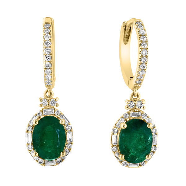 Closeup photo of 14K YELLOW DIAMOND AND EMERALD EARRING